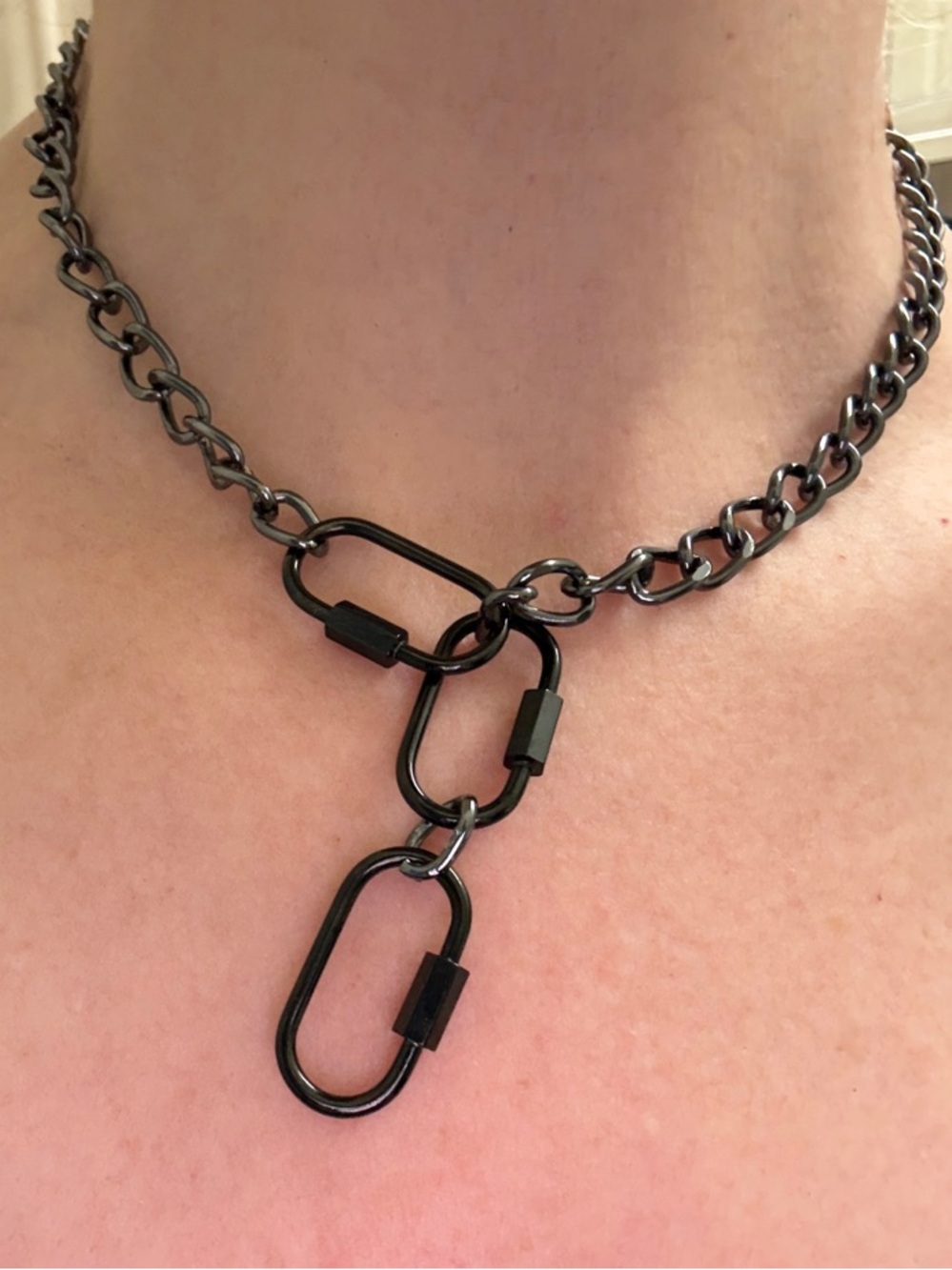 Hand-Crafted Black Industrial Link Chain Carabiner Necklace